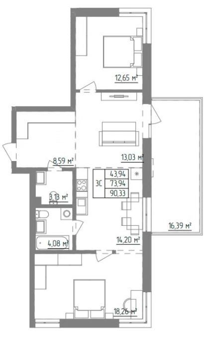 3-комнатная квартира в ЖК "Европа-Азия", 89.33 кв.м., 5-й проезд, Оренбург
