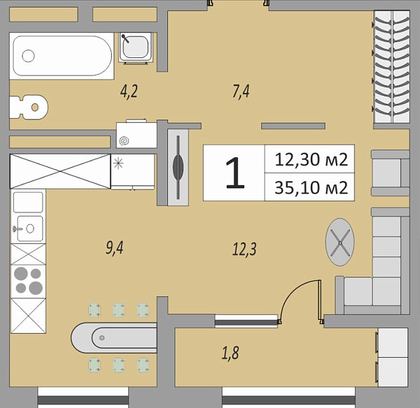 1-к квартира, 35 кв. м, Оренбург, улица Юркина, дом 6