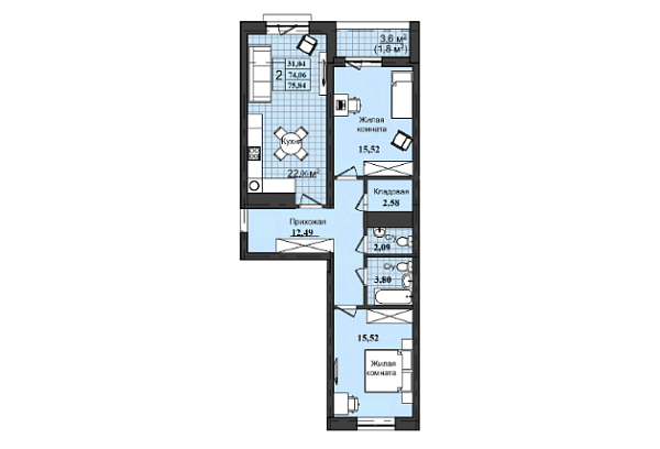 3-к квартира, 77 кв. м, Оренбург, улица Ильи Глазунова, дом 3